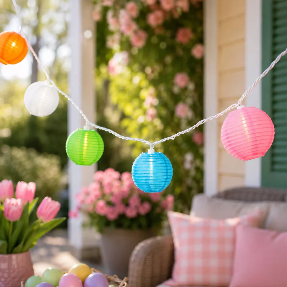Multicolor Paper Lantern String Lights Indoor Outdoor Patio Decor