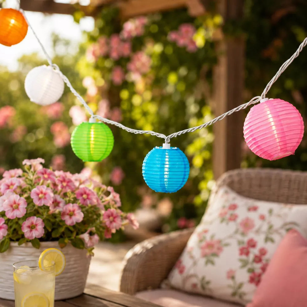 Multicolor Paper Lantern String Lights Indoor Outdoor Patio Decor